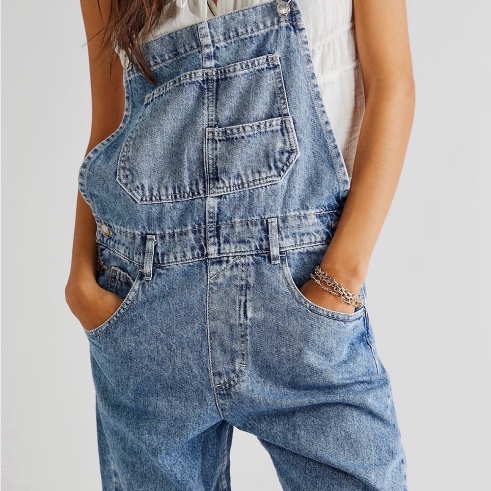 Free People We The Free Womens Denim Overalls - Light Blue